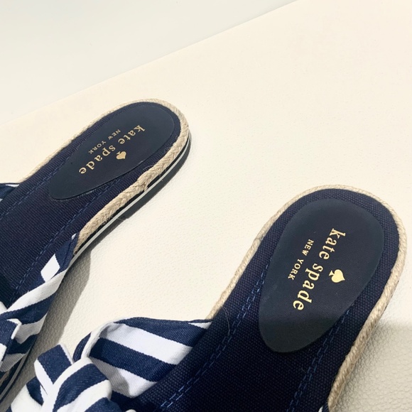 Kate Spade Caliana Stripe Slide Sandal Navy White Flat Designer Summer Shoe 8.5 - Picture 9 of 12